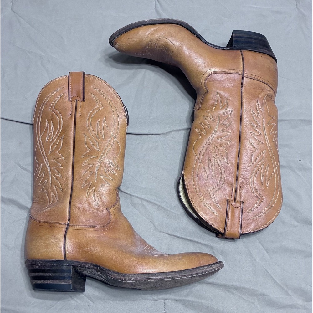 Justin Boots USA 1632 Men's Tan Leather Western Cowboy Work Riding Boots 10 D